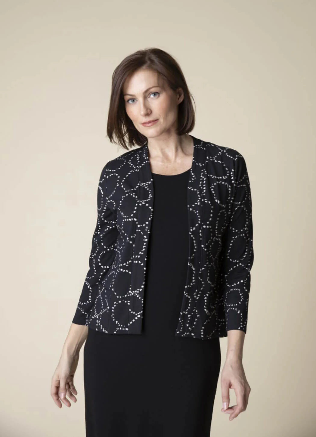 Habitat Fall/Winter Sale, 55430 Shirred Open Front Jacket, Black 50% Off Regular Price