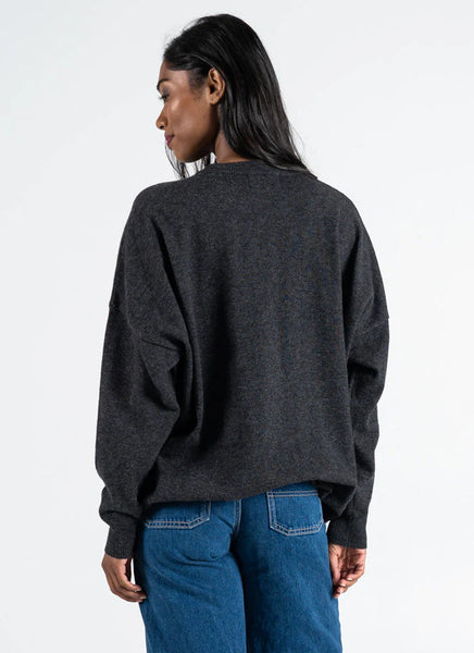 C'est Moi Sale, CESWT4305 Relaxed Light Weight Crew Neck Sweater, Heather Black 50% Off Regular Price