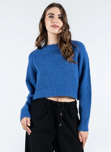 C'est Moi Sweaters, CESWT4403 Crop Crew Neck Sweater, Cobalt