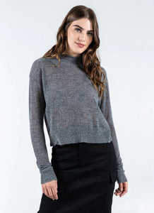 C'est Moi Sweaters, CET3102 Mock Neck Knit Top, Charcoal