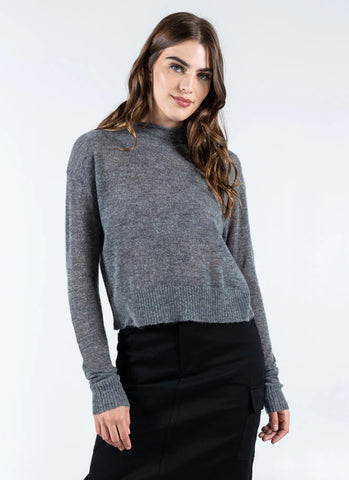 C'est Moi Sale, CET3102 Mock Neck Knit Top, Charcoal 50% Off Regular Price