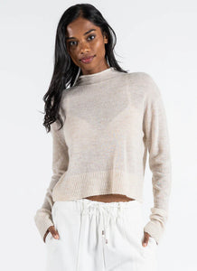 C'est Moi Sweaters, CET3102 Mock Neck Knit Top, Oatmeal