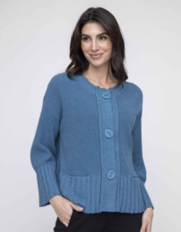 Liv, 370765 Rib-Roll Neck Swing Cardigan, Ocean