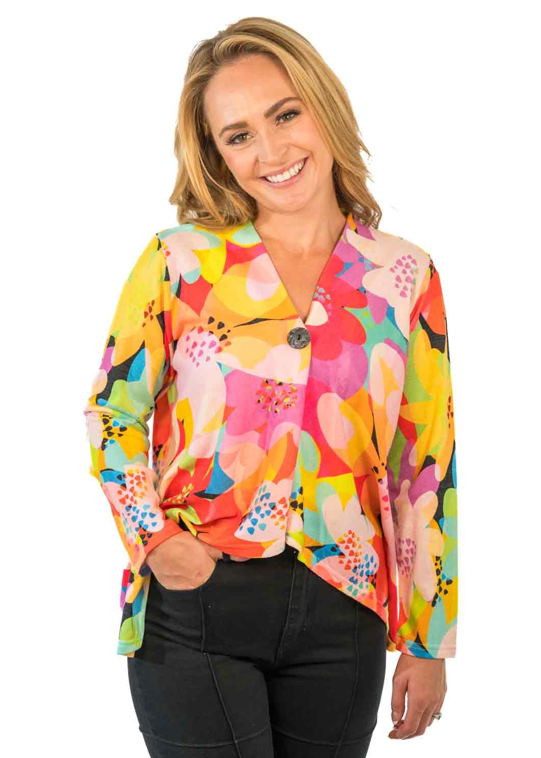 Trisha Tyler, TT11362 Block Flower Print Cardigan