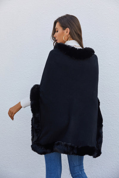 Pomcho CT180 Faux Fur Trimmed Poncho