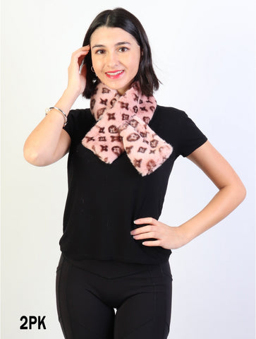 Accessories, SF 17322 Faux Fur Scarf with Symbols